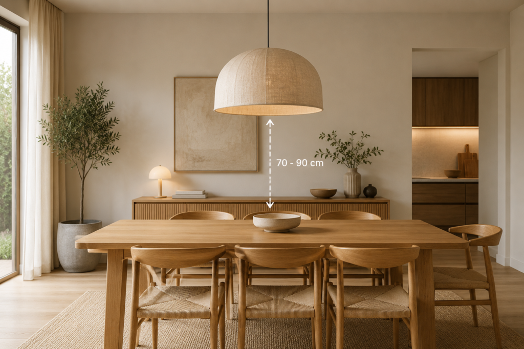 Hauteur idéale d’une suspension au-dessus d’une table à manger, entre 70 et 90 cm