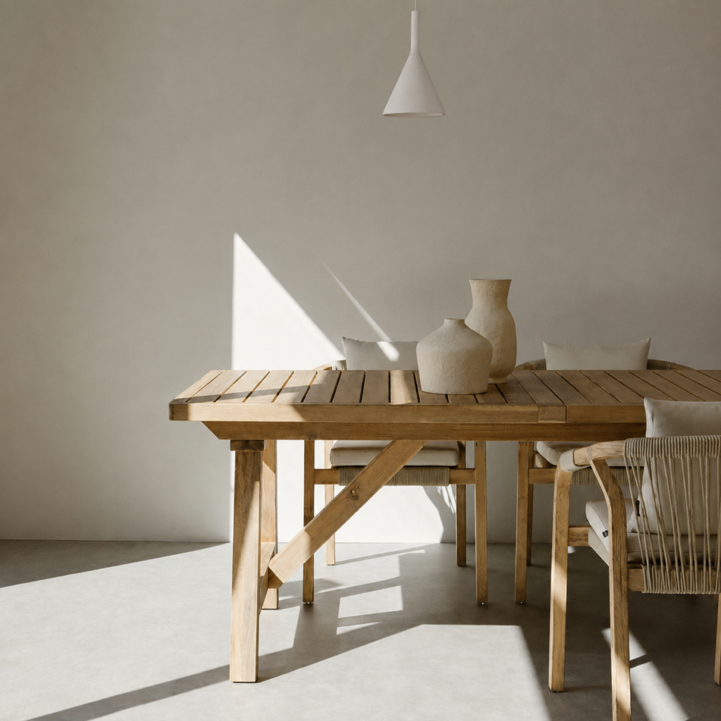 salle-a-manger-beige-bois-table-chene-massif salle a manger beige bois table chene massif Créer une salle à manger beige et bois est l'une des meilleures façons d'aménager un intérieur à la fois chaleureux, élégant et intemporel. Cette association de couleurs douces et de matières naturelles séduit par son équilibre : le beige apporte de la luminosité, tandis que le bois réchauffe l'atmosphère et crée une sensation immédiate de confort.