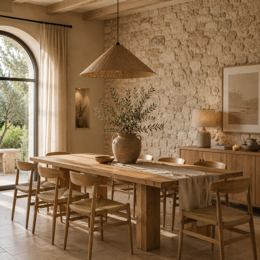 salle à manger beige et bois : LES 5 plus belles inspirations pour une décoration chaleureuse 3 salle a manger mur pierre bois naturel Créer une salle à manger beige et bois est l'une des meilleures façons d'aménager un intérieur à la fois chaleureux, élégant et intemporel. Cette association de couleurs douces et de matières naturelles séduit par son équilibre : le beige apporte de la luminosité, tandis que le bois réchauffe l'atmosphère et crée une sensation immédiate de confort.